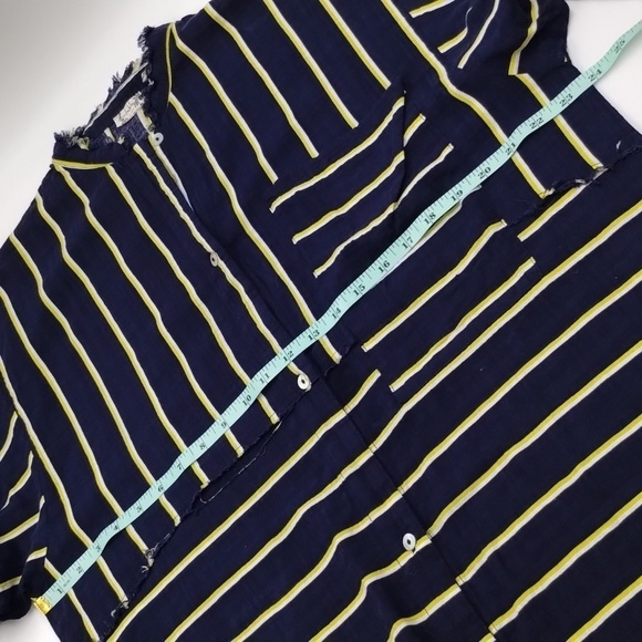 Free People Intimately Navy Yellow White Buttondown Short Sleeve Oversized Small - Picture 9 of 10